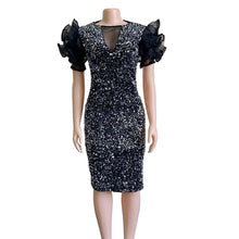 Load image into Gallery viewer, New velvet sequin mesh stitching package hip dress skirt dress
