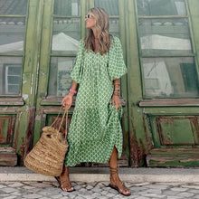 Load image into Gallery viewer, geometric patch puff sleeve dress
