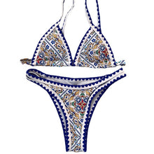 Load image into Gallery viewer, Blue print swimsuit sexy crocheted bikini
