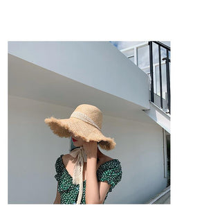 Handmade Hat Women Summer Small Fresh Fold Woven Straw Hat Beach Big Brim Sunscreen Sun Hat