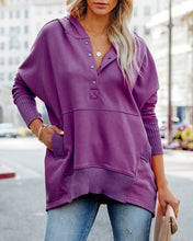 Load image into Gallery viewer, V-neck hooded multi-colored bat-sleeved sweatshirt loose threaded panels top for women

