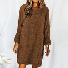 Load image into Gallery viewer, New autumn and winter solid color comfortable plush long sleeve round neck loose dress
