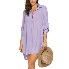 Load image into Gallery viewer, Women&#39;s deep V neckline fashion beach sunscreen swimsuit shirt dress
