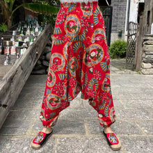 Load image into Gallery viewer, Ethnic style summer men&#39;s and women&#39;s same large crotch pants cotton and linen printed casual lantern trousers
