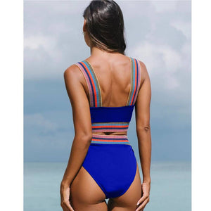 Swimsuit split solid color bikini two-piece set of high-waisted color elastic