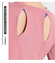 Load image into Gallery viewer, Sports Yoga Wear Women&#39;s Loose Slimming Blouse and Quick-drying Sportswear Solid Color Long-sleeved Yoga Wear with Hollow Back
