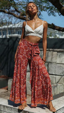 Load image into Gallery viewer, Boho print wide leg pants Elastic waist tie trousers
