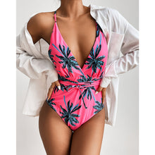Load image into Gallery viewer, Fashion One Piece Swimsuit Sexy Vintage Ladies One Piece Swimsuit Tropical Leaf Print Swimsuit
