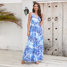 Load image into Gallery viewer, Bohemian print maxi dress sexy V-neck slip dress
