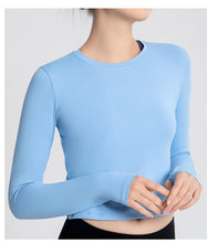 Load image into Gallery viewer, Sports Yoga Wear Women&#39;s Loose Slimming Blouse and Quick-drying Sportswear Solid Color Long-sleeved Yoga Wear with Hollow Back
