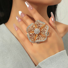 Load image into Gallery viewer, Fashion new exaggerated opening three-dimensional noble temperament retro hollow diamond flower big ring
