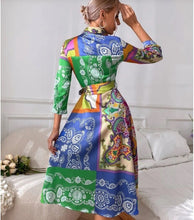 Load image into Gallery viewer, Women&#39;s Lace-Up Print Polo Neck Midi Dress
