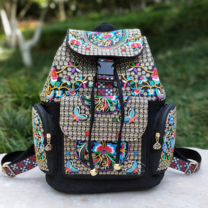 New Embroidery Bag Ethnic Style Bag Women's Large Capacity Canvas Backpack Travel Bag Fabric Art