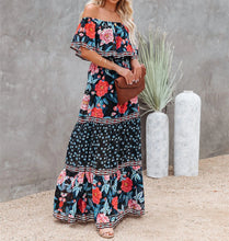 Load image into Gallery viewer, Summer New Shoulder Print Long Swing Dress

