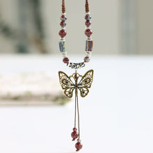 Load image into Gallery viewer, Ethnic style ceramic long sweater chain women&#39;s antique hanging vintage Chinese style butterfly necklace
