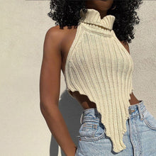 Load image into Gallery viewer, Sexy backless solid color turtleneck irregular knitted vest
