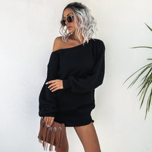 Load image into Gallery viewer, Autumn/winter casual off-the-shoulder lantern sleeve knitted sweater dress
