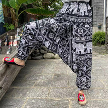 Load image into Gallery viewer, Ethnic style summer men&#39;s and women&#39;s same large crotch pants cotton and linen printed casual lantern trousers
