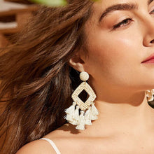 Load image into Gallery viewer, New vintage rattan tassel earrings earrings Bohemian handmade raffia earrings
