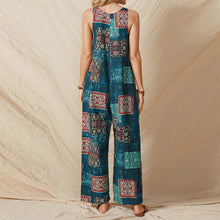 Load image into Gallery viewer, Women&#39;s loose print suspenders vintage casual cotton linen jumpsuit
