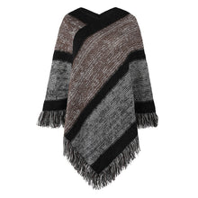 Load image into Gallery viewer, Contrast stripe knitted cape fringed cape
