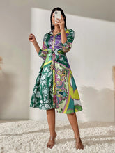 Load image into Gallery viewer, Women&#39;s Lace-Up Print Polo Neck Midi Dress
