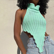Load image into Gallery viewer, Sexy backless solid color turtleneck irregular knitted vest
