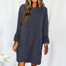Load image into Gallery viewer, New autumn and winter solid color comfortable plush long sleeve round neck loose dress
