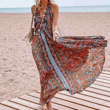 Load image into Gallery viewer, Printed neck V-neck Bohemian dress
