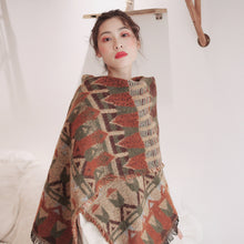 Load image into Gallery viewer, Blue scarf women&#39;s winter thick dual-purpose shawl ethnic style oversized blanket type
