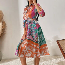 Load image into Gallery viewer, Vintage Fashion Lapel Long Sleeve Bow Tie Patchwork Dress
