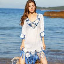 Load image into Gallery viewer, Hand crochet fringed lace outdoor hollow hand-woven beach sunscreen bohemian beach skirt women
