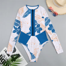 Load image into Gallery viewer, New Ladies Long Sleeve Surfing Suit Printed Zipper Turtleneck One-piece Swimsuit
