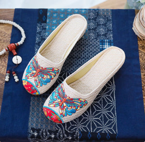 Butterfly cloth shoes ladies casual summer walking, shopping tourism, cow tendon bottom slippers