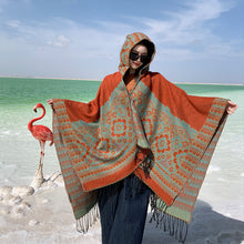 Load image into Gallery viewer, Ethnic Style New Split Shawl Women&#39;s Cloak Scarf Thickened Warm Travel Coat Cloak
