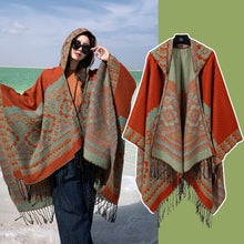 Load image into Gallery viewer, Ethnic Style New Split Shawl Women&#39;s Cloak Scarf Thickened Warm Travel Coat Cloak
