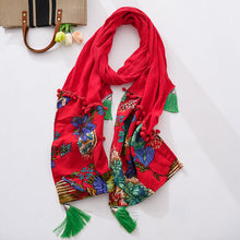 Load image into Gallery viewer, Ethnic scarf ladies retro Tibetan style stitching tassel spring and autumn cotton and linen red scarf shawl
