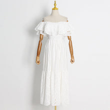 Load image into Gallery viewer, Long dress women&#39;s autumn new double ruffle neck embroidered cutout long dress
