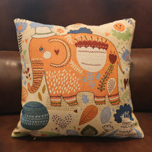 Load image into Gallery viewer, Double side embroidered elephant cotton linen pillowcase sofa back, bedside cushion cover
