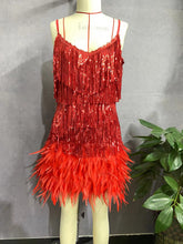 Load image into Gallery viewer, Stylish fringed sequin feather panels dress dress
