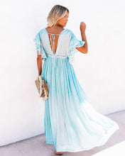 Load image into Gallery viewer, Drawstring Long Skirt Sunscreen Shirt Beach Blouse V-Neck Dress
