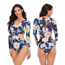 Load image into Gallery viewer, Jumpsuit long-sleeved surfwear sunscreen women&#39;s swimsuit hot spring wetsuit sexy swimwear Oni flower
