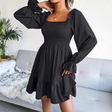 Load image into Gallery viewer, Square Neck Flared Long Sleeve Ruffle Swing Dress
