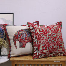 Load image into Gallery viewer, Double side embroidered elephant cotton linen pillowcase sofa back, bedside cushion cover

