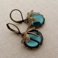 Load image into Gallery viewer, Vintage dragonfly green crystal pendant earrings bohemian earrings
