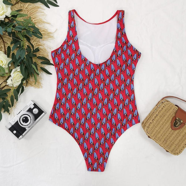 Swimsuit One-piece Bikini Personality Abstract Printed Swimsuit Female Sleeveless Monokini hand
