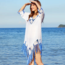 Load image into Gallery viewer, Hand crochet fringed lace outdoor hollow hand-woven beach sunscreen bohemian beach skirt women
