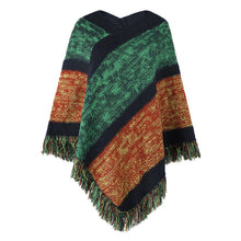 Load image into Gallery viewer, Contrast stripe knitted cape fringed cape

