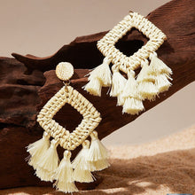 Load image into Gallery viewer, New vintage rattan tassel earrings earrings Bohemian handmade raffia earrings
