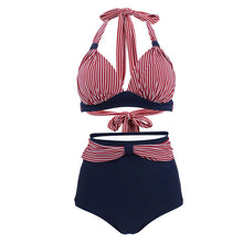 Load image into Gallery viewer, Polka Dot Large Size High Waist Swimsuit Women's Bandage Split Swimsuit Women's Sexy No Steel Rings
